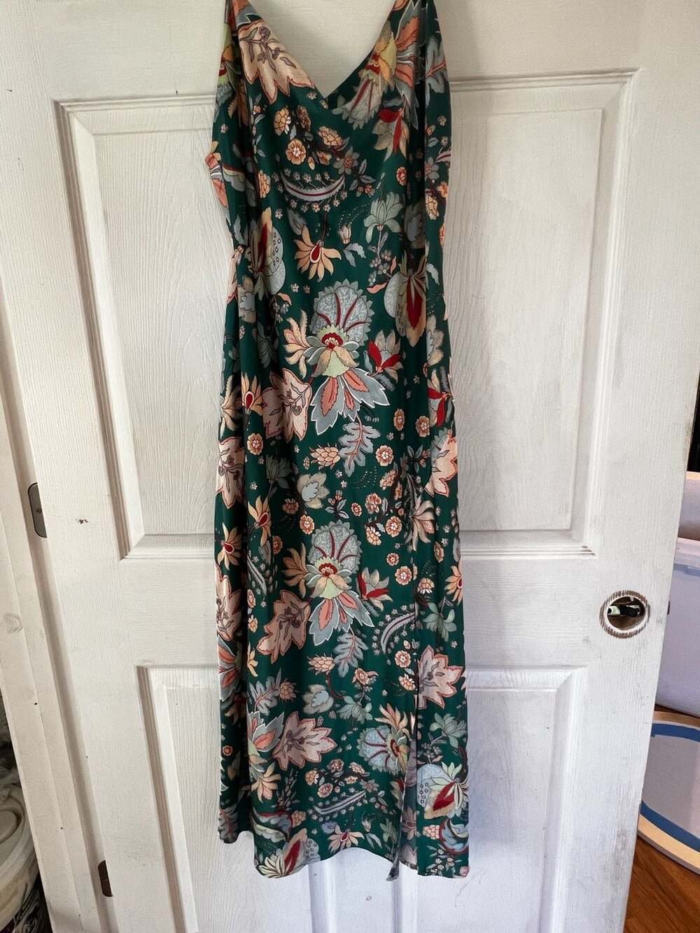 Paper Heart Green Floral Satin Cowl Neck Slip Midi Dress Size Medium